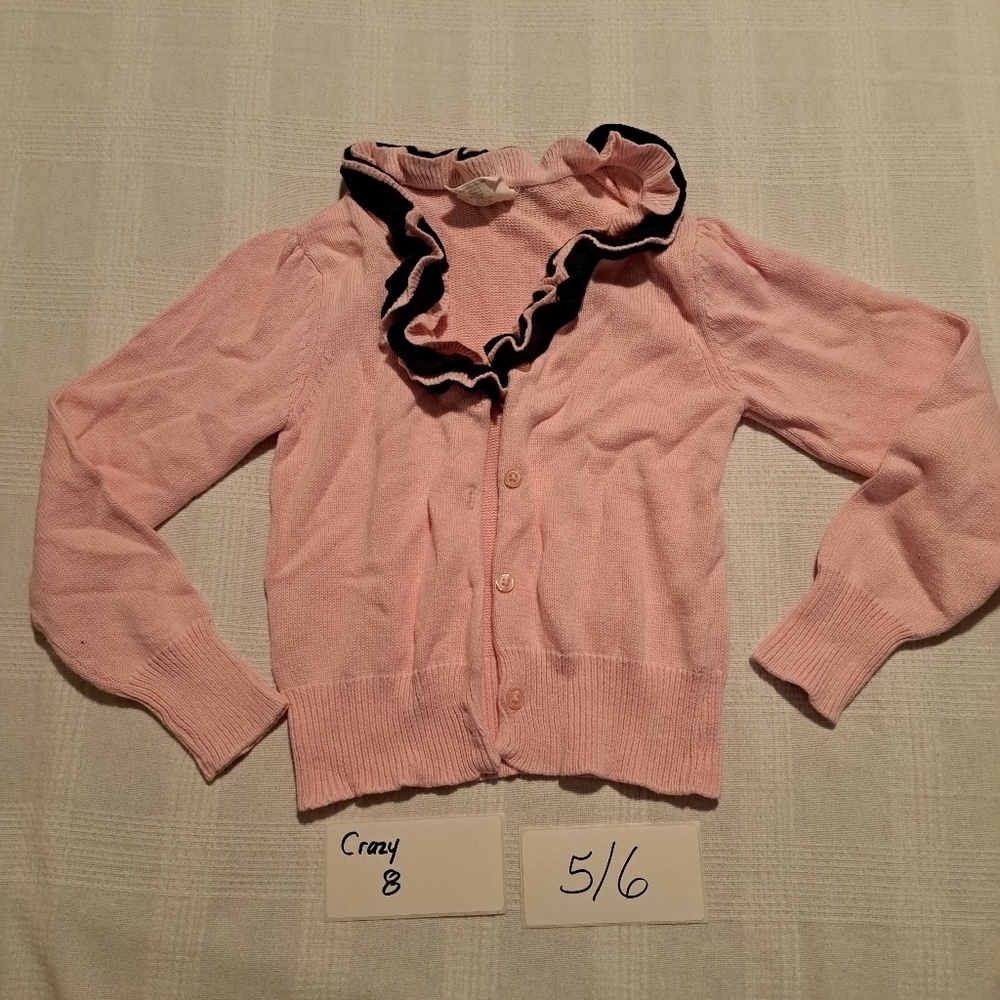 Crazy 8 girls size 5/6 pink cardigan with ruffled trim with brown ruffle accent